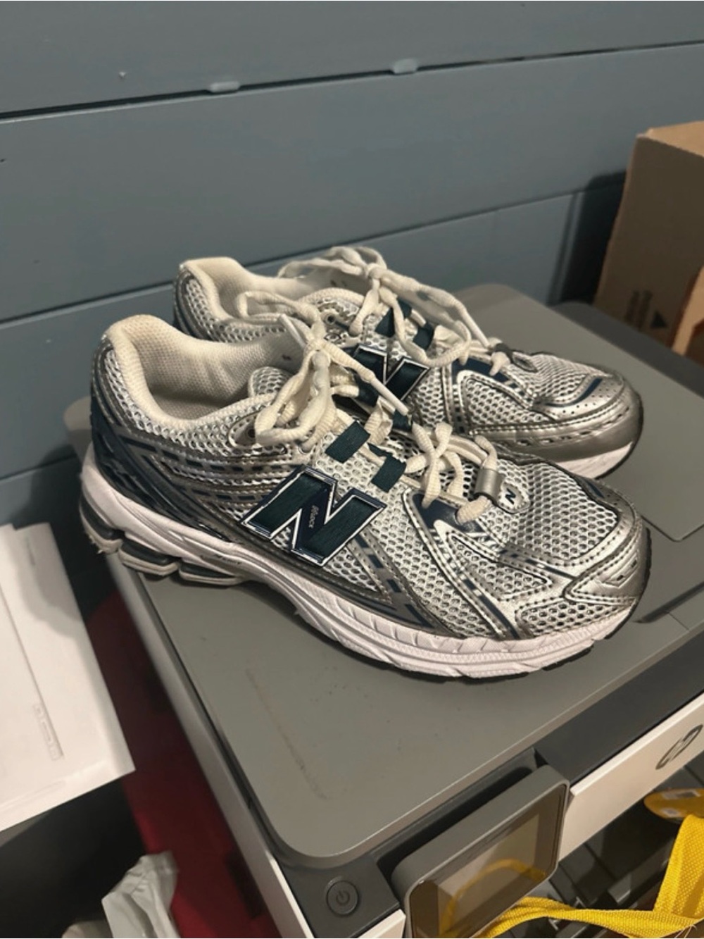 New Balance Kids Silver and Navy Athletic Sneakers